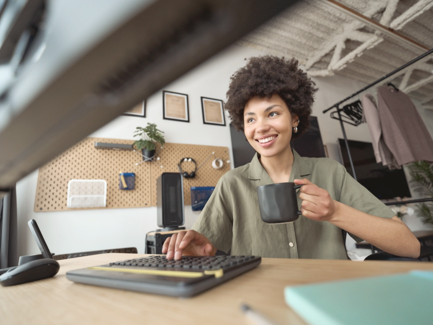 A home desk workspace with a faded color grade