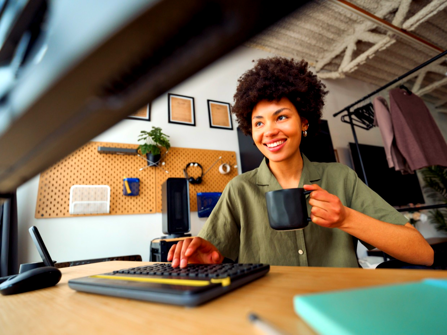 A home desk workspace with a vivid color grade