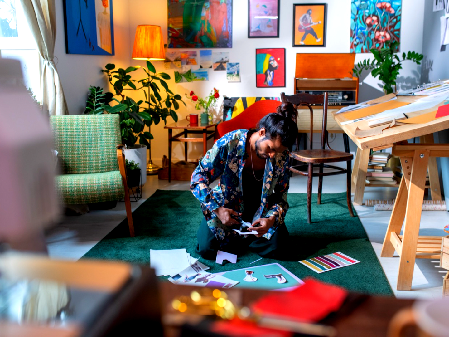 A photo studio setup with a vivid color grade